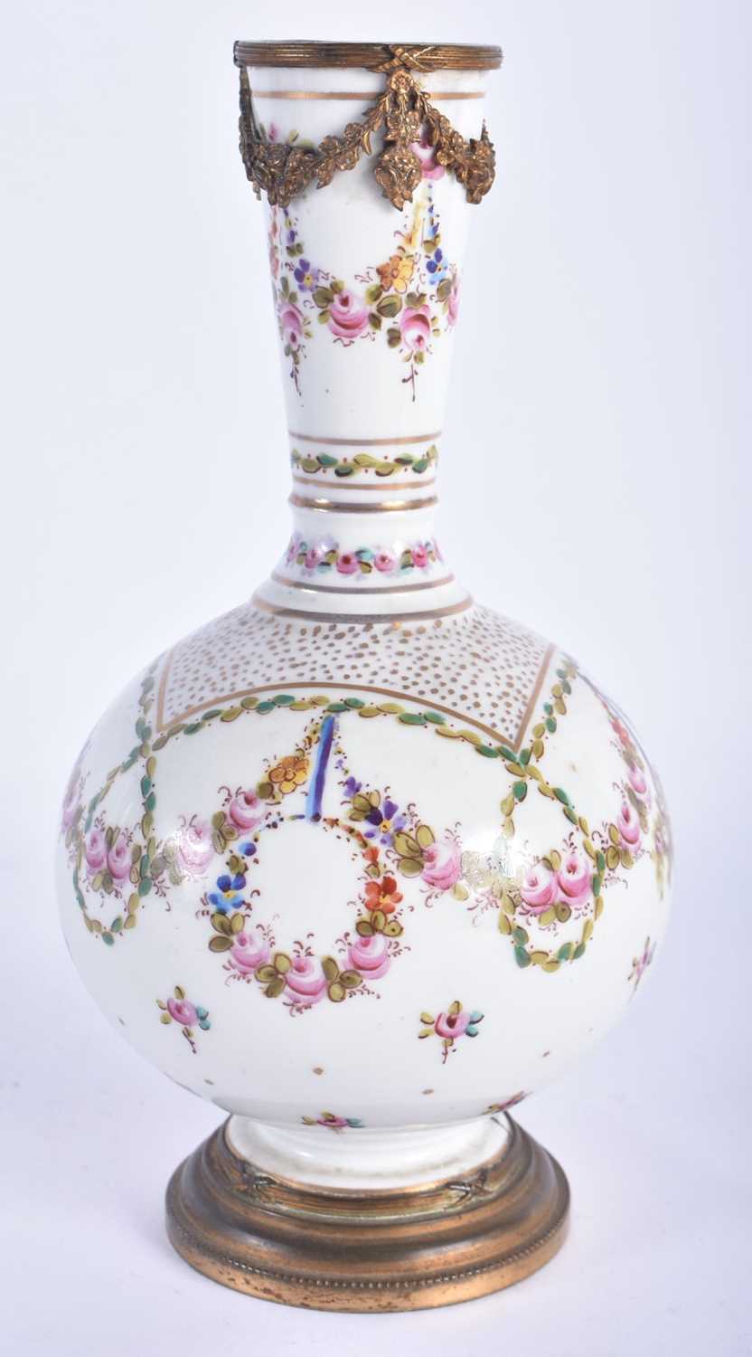 A 19TH CENTURY FRENCH SEVRES PORCELAIN BULBOUS VASE painted with floral swags and baskets of - Image 3 of 5