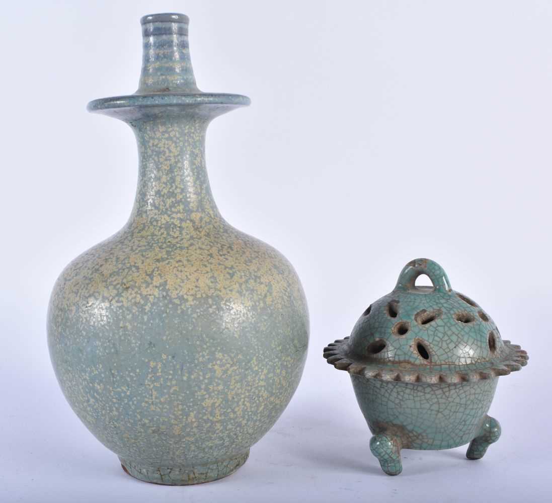 TWO CHINESE RU WARE TYPE CERAMICS 20th Century, together with a Tobacco leaf lamp. Largest 47 cm - Image 7 of 9