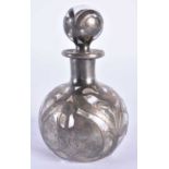 AN ART NOUVEAU SILVER OVERLAID GLASS SCENT BOTTLE AND STOPPER. 143 grams overall. 10.5 cm x 6.5 cm.