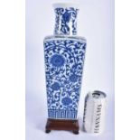 A CHINESE BLUE AND WHITE PORCELAIN SQUARE FORM VASE 20th Century. 33 cm high.