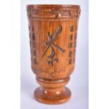A CHINESE CARVED BUFFALO HORN TYPE BEAKER CALLIGRAPHY VASE 20th Century. 283 grams. 12 cm x 7 cm.