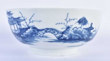 18th century Worcester bowl painted with the Precipice pattern, the interior with an island scene.