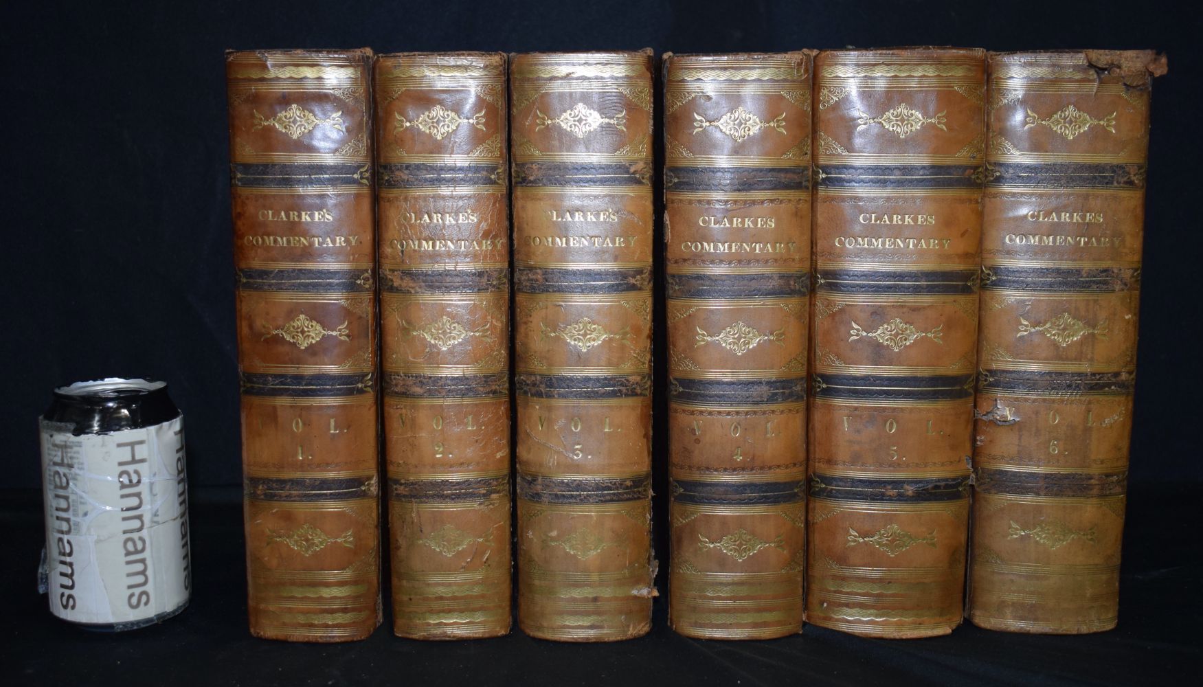 Collection of the books Clarkes Commentary on The Holy Bible in Six leather bound volumes ,