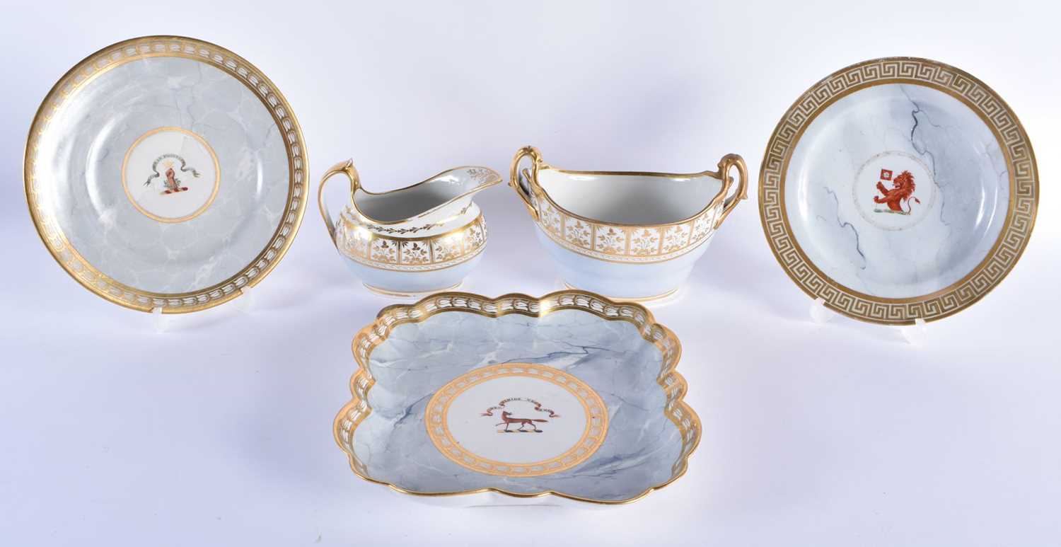 A LATE 18TH CENTURY GROUP OF BARR FLIGHT AND BARR PORCELAIN WARES painted with armorials on a