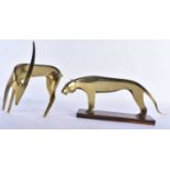A LOVELY PAIR OF EARLY EARLY 20TH CENTURY BRONZE STYLISED ANIMALS in the manner of Hagenauer, one