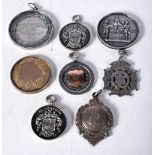 Five Silver Fob Medallions with various Birmingham Hallmarks together with 3 other Medals. Total