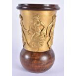 A MID 19TH CENTURY ENGLISH GILT BRONZE AND TREEN CARVED GRAND TOUR BEAKER decorated with classical
