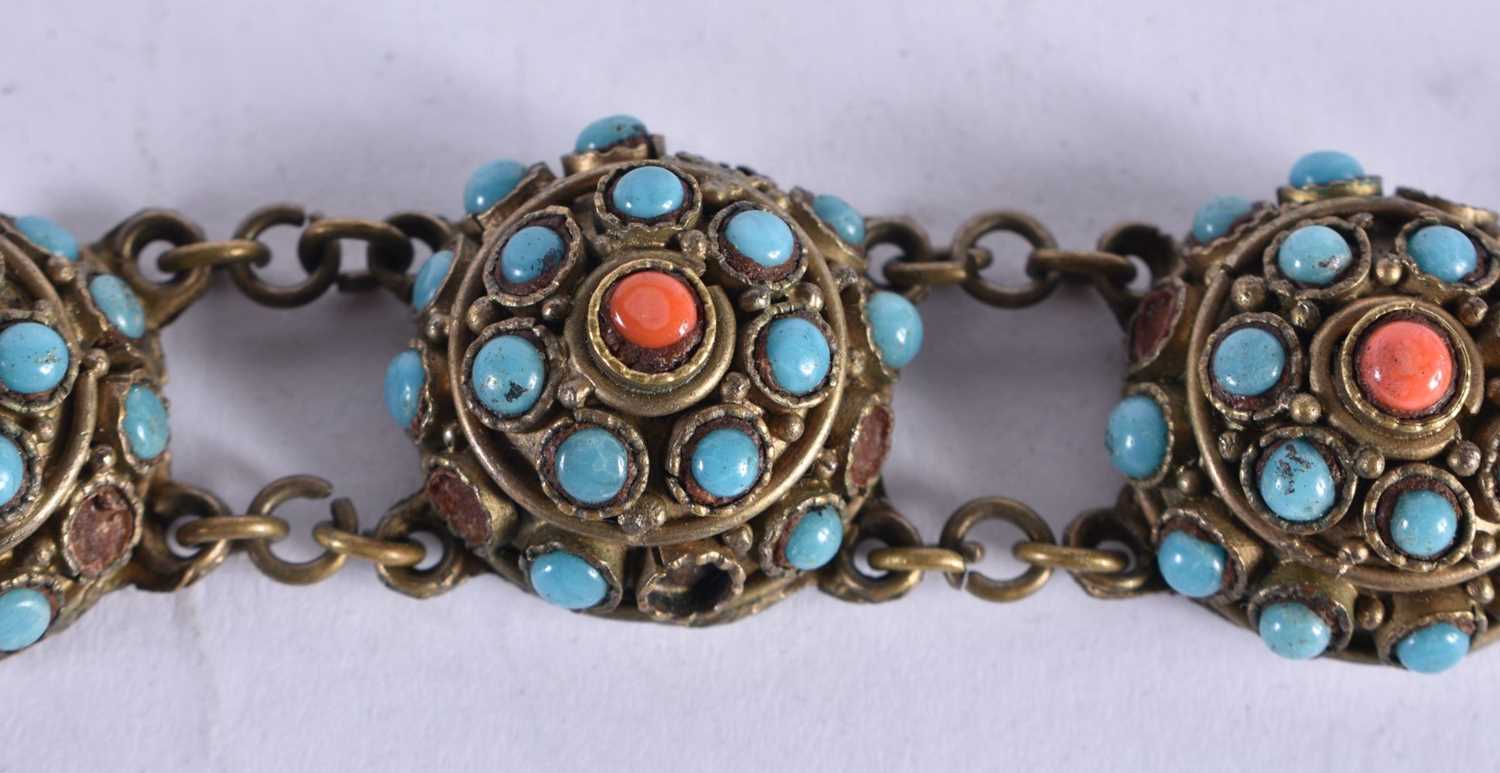 An Egyptian Bracelet set with Turquoise and Coral.16.5 cm long, weight 28.1g - Image 3 of 3
