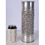 A large Indian silver repousse candle holder 524g 29 cm.