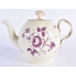 AN 18TH CENTURY ENGLISH CREAMWARE TEAPOT AND COVER painted with flowers. 18cm wide.