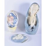 AN AUSTRIAN VIENNA PORCELAIN MADONNA AND CHILD FONT together with a similar English porcelain plaque