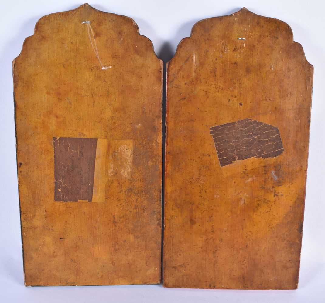 A PAIR OF 19TH CENTURY PERSIAN ISLAMIC PAINTED AND LACQUERED COUNTRY HOUSE WOOD PLAQUES. 30cm x 15 - Image 4 of 4