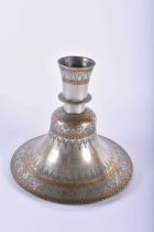 AN 18TH/19TH CENTURY PERSIAN ISLAMIC SILVER ALLOY HOOKAH PIPE BASE engraved with scrolling foliage
