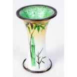 A Miniature Japanese Enamel Vase decorated with Bamboo. 5.7cm x 3.7cm, weight 27g