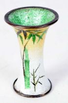 A Miniature Japanese Enamel Vase decorated with Bamboo. 5.7cm x 3.7cm, weight 27g