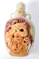 A Two Tone Carved Jade Snuff Bottle. 7.8 cm x 4.2 cm x 2.6 cm