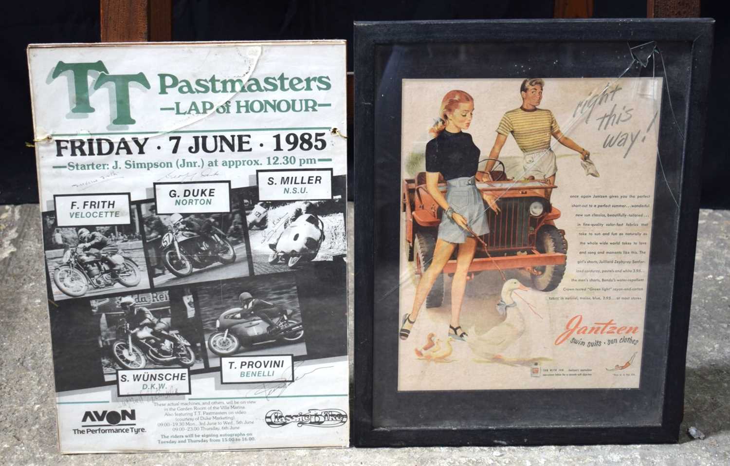 A framed Motorcycle racing poster T T past masters together with a vintage advertising poster for - Image 2 of 6