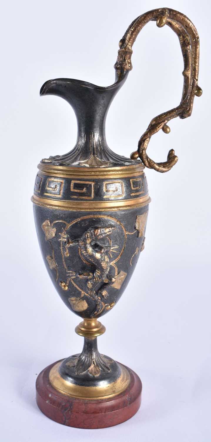 A 19TH CENTURY FRENCH GRAND TOUR BRONZE CLASSICAL EWER overlaid with serpents. 24 cm high. - Image 3 of 6