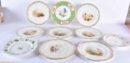 Mid 19th century Eight decorative plates painted with landscapes probably Copeland, a Derby plate