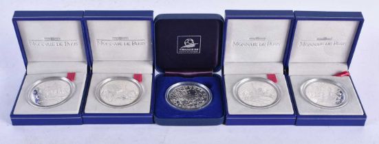 Five Cased Silver French 10 Franc FIFA World Cup 1998 Coins. (incl Germany, Uruguay, Italy,