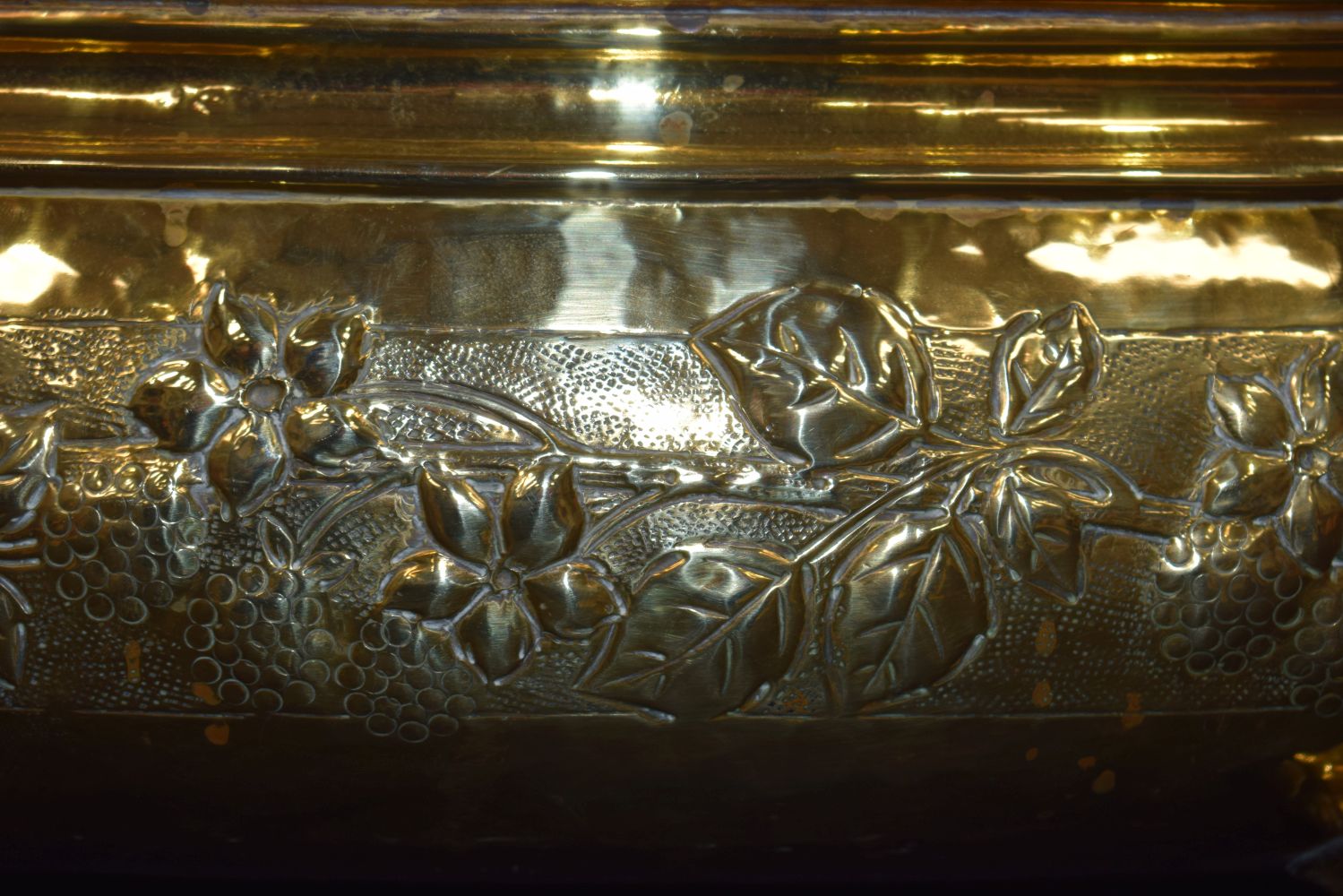 An antique repousse brass planter 19 x 58 cm. - Image 8 of 8