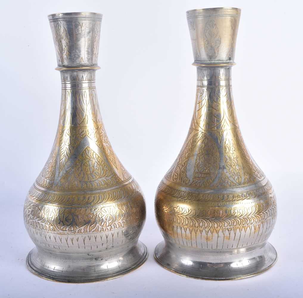A PAIR OF 19TH CENTURY ISLAMIC MIDDLE EASTERN HOOKAH PIPE BASES decorated all over with foliage - Image 2 of 5