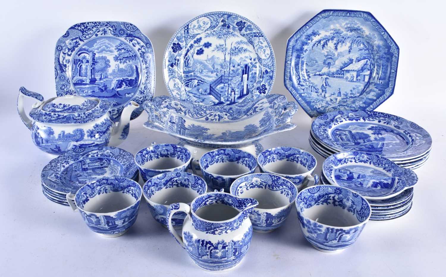 A Tea Set Spode Italian 6 Trios, a Cake Plate, a Tea Pot And a Sugar Bowl and Saucer, 6 Plated, a