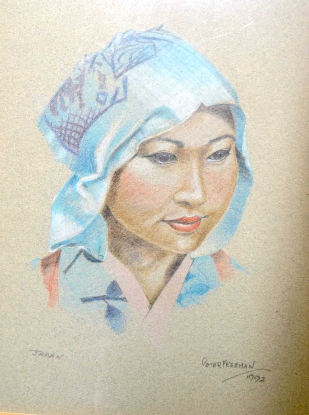 A pair of framed pastel portraits of Southeast Asian females together with a south East Asian - Image 3 of 14