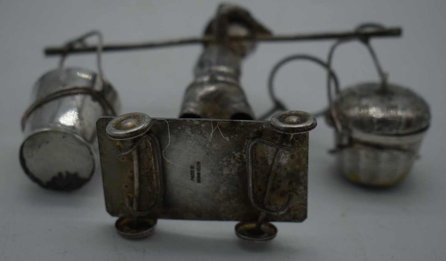 A LATE 19TH CENTURY CHINESE EXPORT SILVER FIGURAL CONDIMENT SET. 96 grams. 10.5 cm x 14 cm. - Image 4 of 5