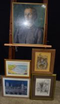 A framed 20th Century Oil on board portrait of a female together with a watercolour and a collection