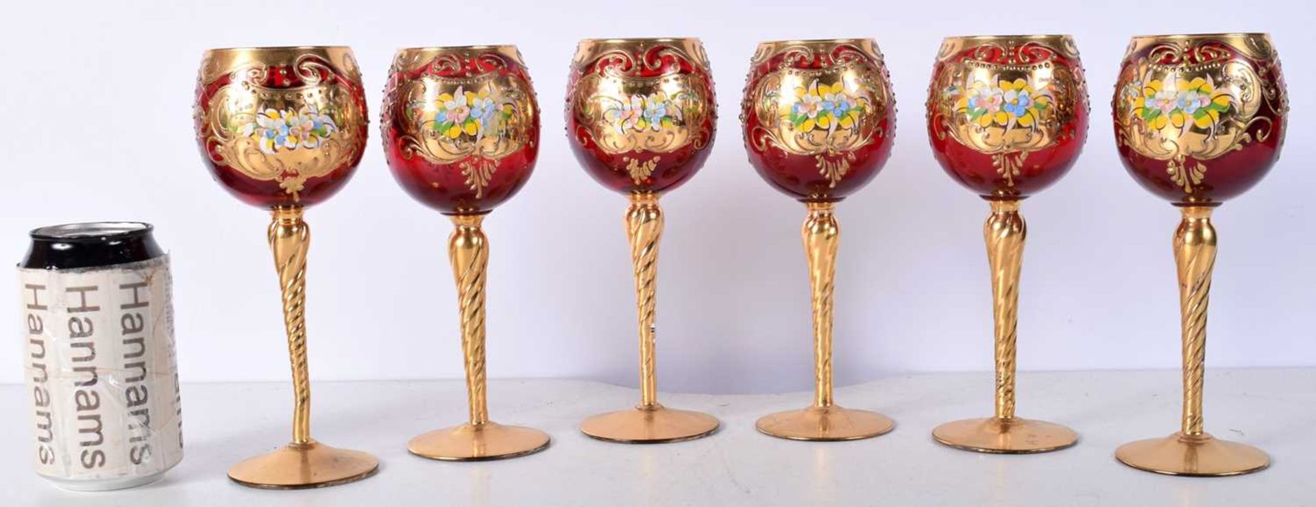 A collection of Bohemian Czechoslovakian wine glasses 19 cm (6). - Image 2 of 12