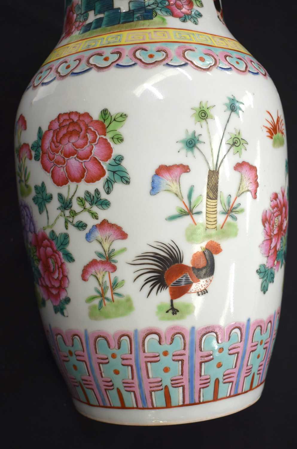 AN EARLY 20TH CENTURY CHINESE FAMILLE ROSE PORCELAIN FOWL VASE Late Qing/Republic. 35 cm x 18cm. - Image 9 of 13