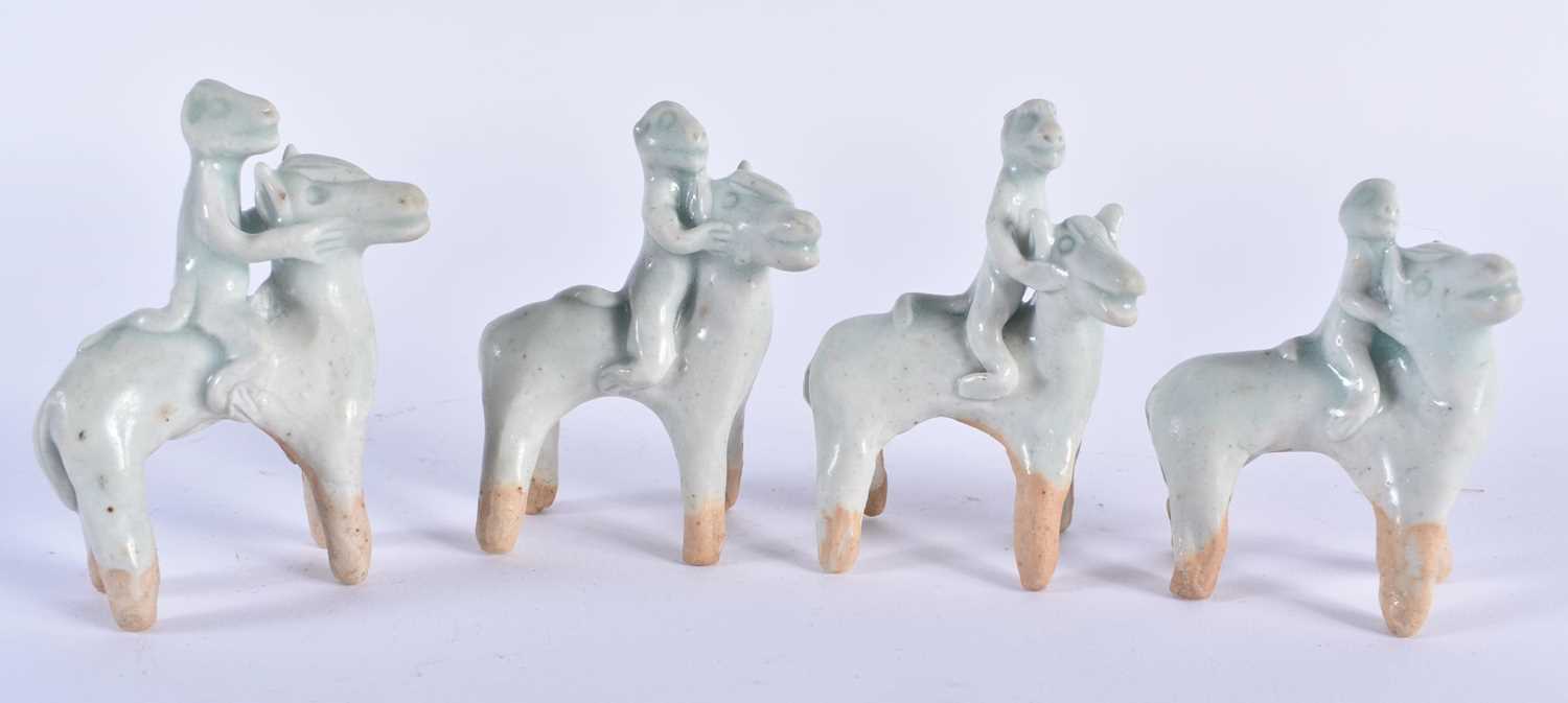 A SET OF FOUR CHINESE QING DYNASTY QINGBAI STONEWARE ANIMALS together with four similar censers. - Image 5 of 7