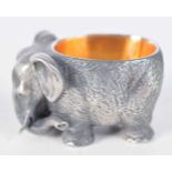 A Continental Silver Salt with Gilt Interior in the Form of an Elephant. Stamped 84, 3.2 cm x 4.8 cm
