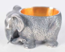 A Continental Silver Salt with Gilt Interior in the Form of an Elephant. Stamped 84, 3.2 cm x 4.8 cm