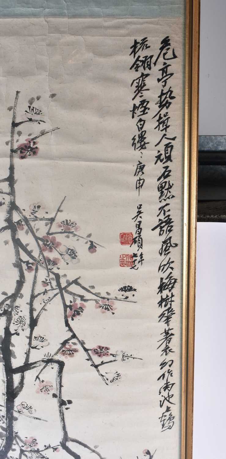 Attributed to Wu Chang Shuo (1844-1927) Watercolour, Flowering branches. 114 cm x 44 cm. - Image 2 of 22