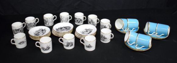 A collection of Royal Chelsea "Widgeon" pattern Coffee cans and saucers together with a set of