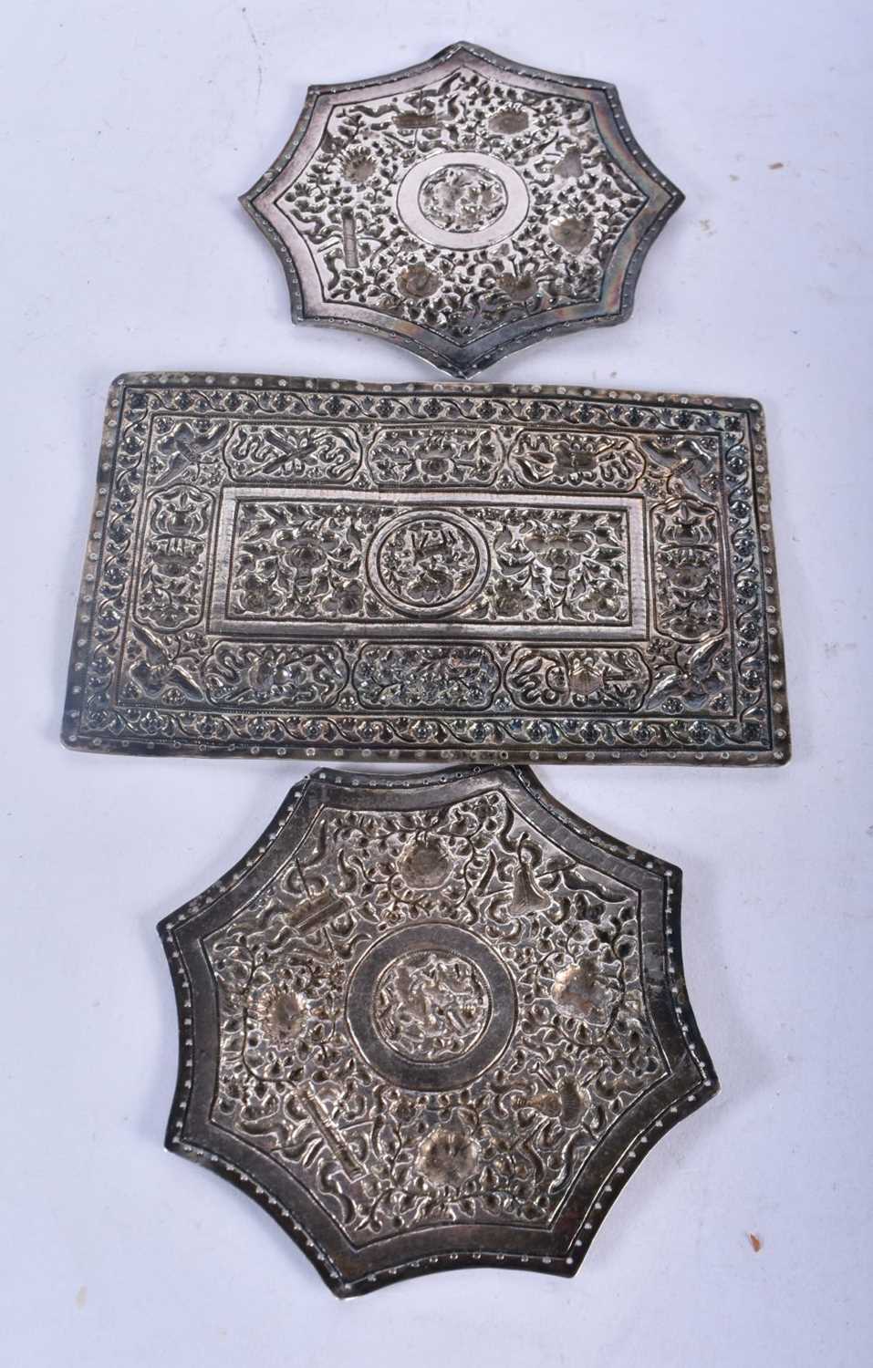 Three Chinese White Metal Dress Ornamentation Panels. Largest 14cm x 9cm, total weight 105.39g (3) - Image 2 of 2