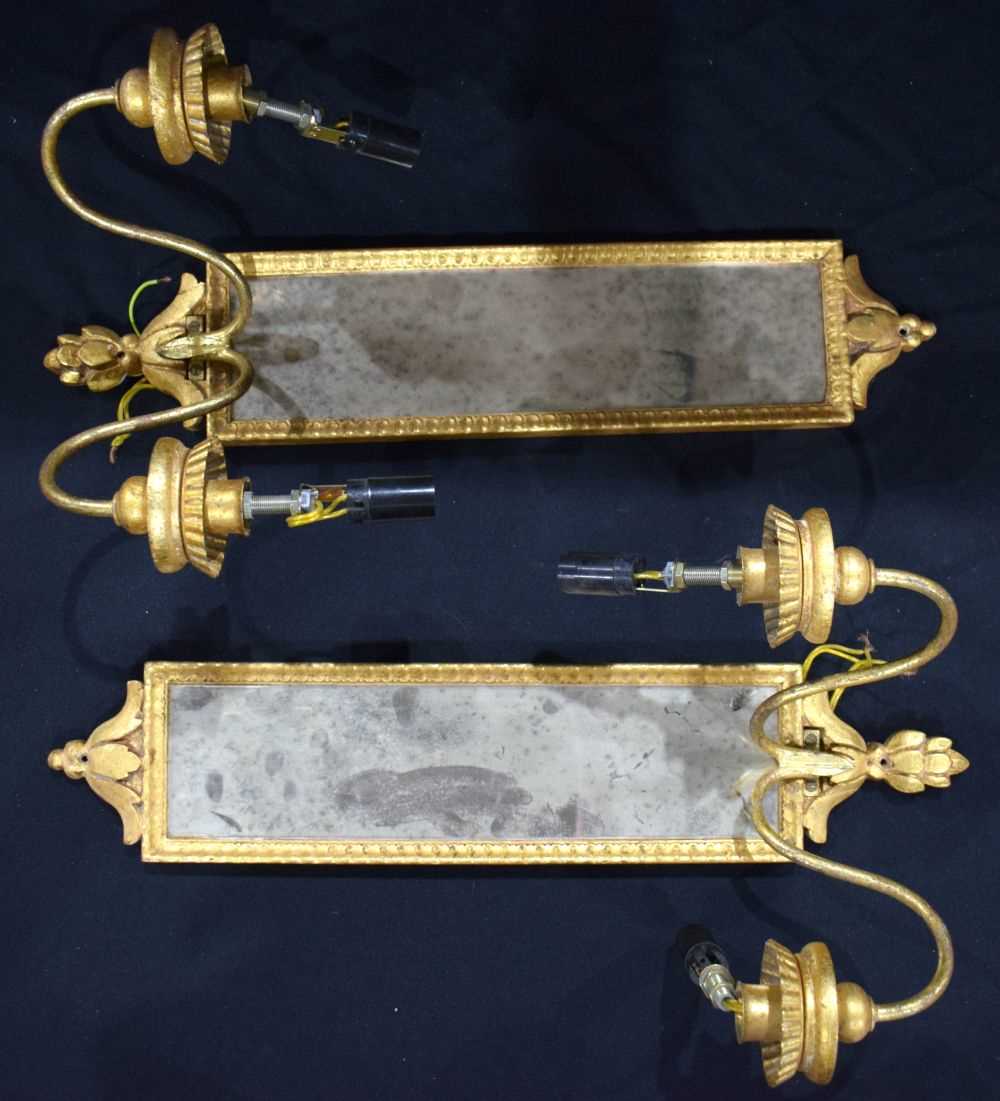 A pair of gilt wood mirrored wall sconces together with a pair of glass Muller Freres sconces - Image 3 of 6