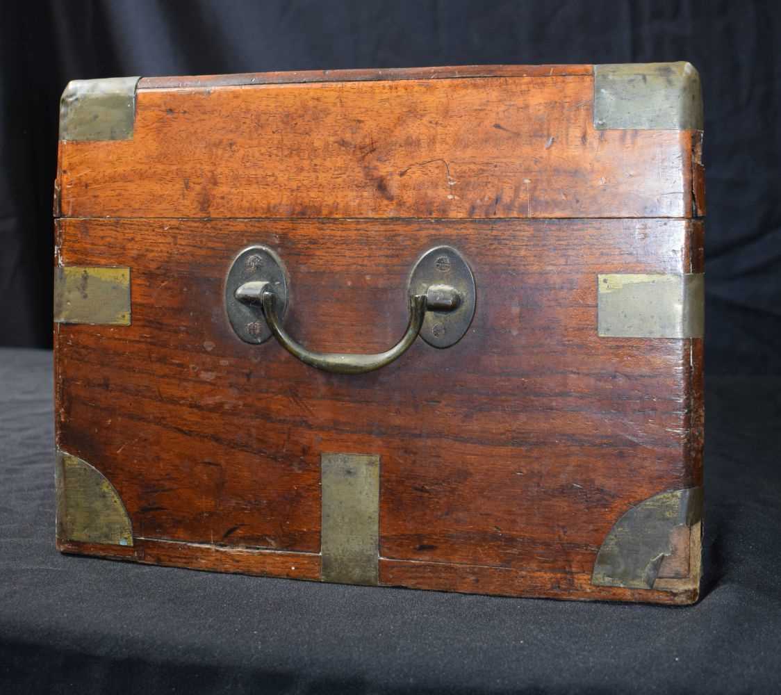 A Campaign metal bound travel trunk together with a Central Asian brass topped wooden stool and a - Image 8 of 24