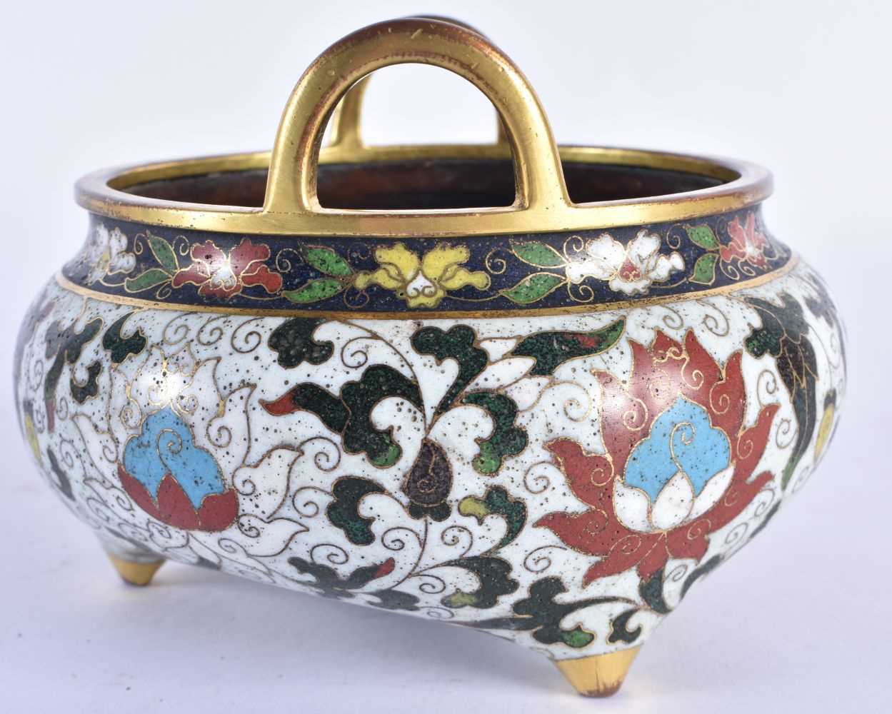 A FINE CHINESE TWIN HANDLED CLOISONNE ENAMEL CENSER probably 16th/17th century, decorated with - Image 2 of 5