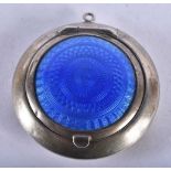 A Silver and Guilloche Enamel Pendant Compact. Hallmarked London 1925. 4.1cm x 1.3 cm, weight 11g