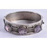 A Victorian Chester Silver Cuff Bangle set with Gems. Hallmarked 1886, 5.5 cm x 5 cm internal