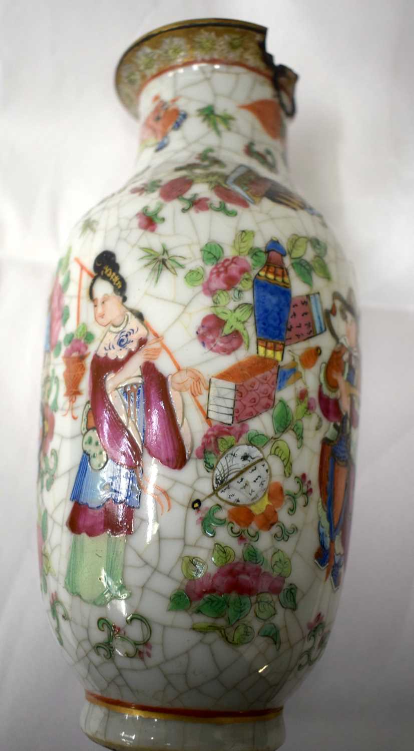 A PAIR OF 19TH CENTURY CHINESE CRACKLE GLAZED FAMILLE ROSE VASES Qing. 24 cm high. - Image 10 of 17