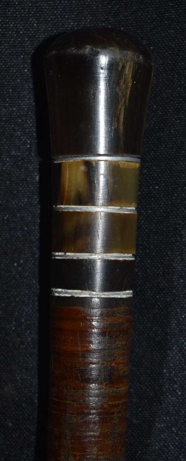 An Indian leather encased Military Swagger stick with Rhino horn handle and collars together with - Image 4 of 10