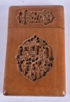 A 19TH CENTURY CHINESE CARVED BOXWOOD CARD CASE AND COVER Qing. 9.5 cm x 5.75 cm.