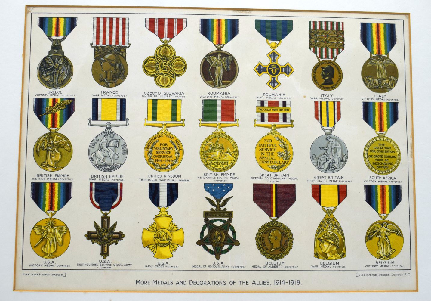 A lithograph of examples of medals and decorations issued to the Allied Soldiers during WW 1 - Image 4 of 4