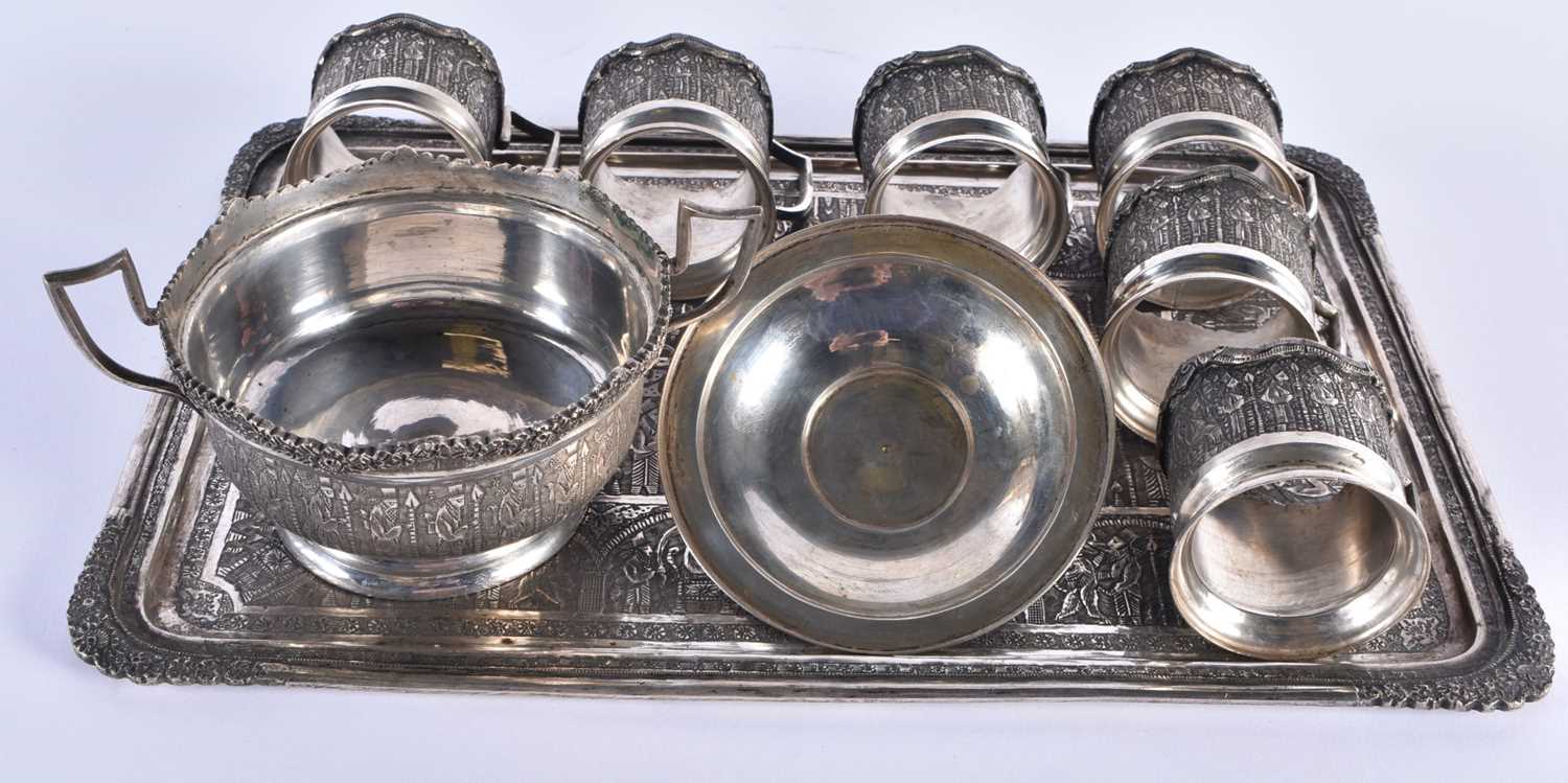 AN ANTIQUE PERSIAN IRANIAN SILVER TEASET ON TRAY. 1158 grams. Largest 32 cm x 22 cm. (8) - Image 2 of 9