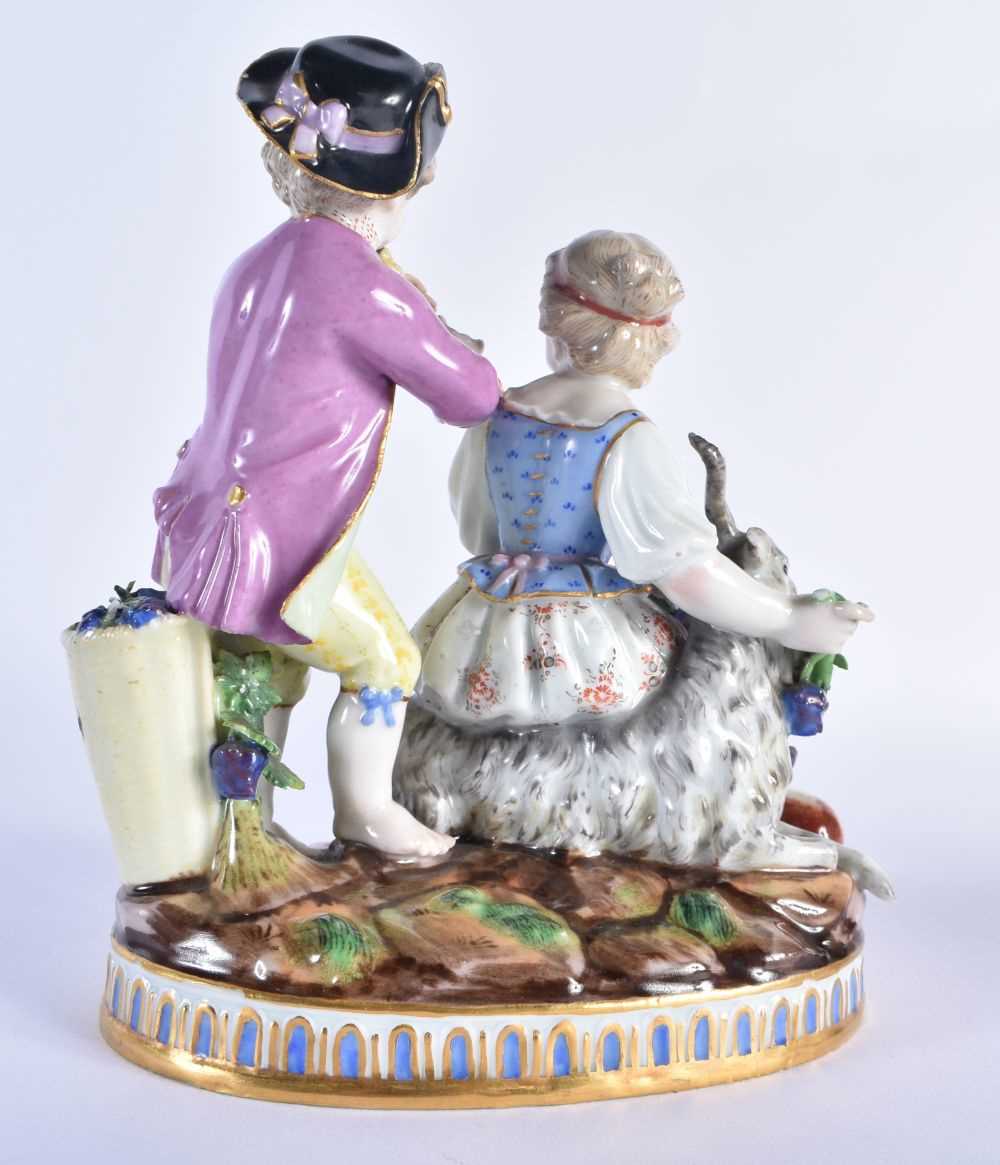 Late 19th century Meissen figural group of two children and a goat, he playing a flute and she - Image 4 of 6