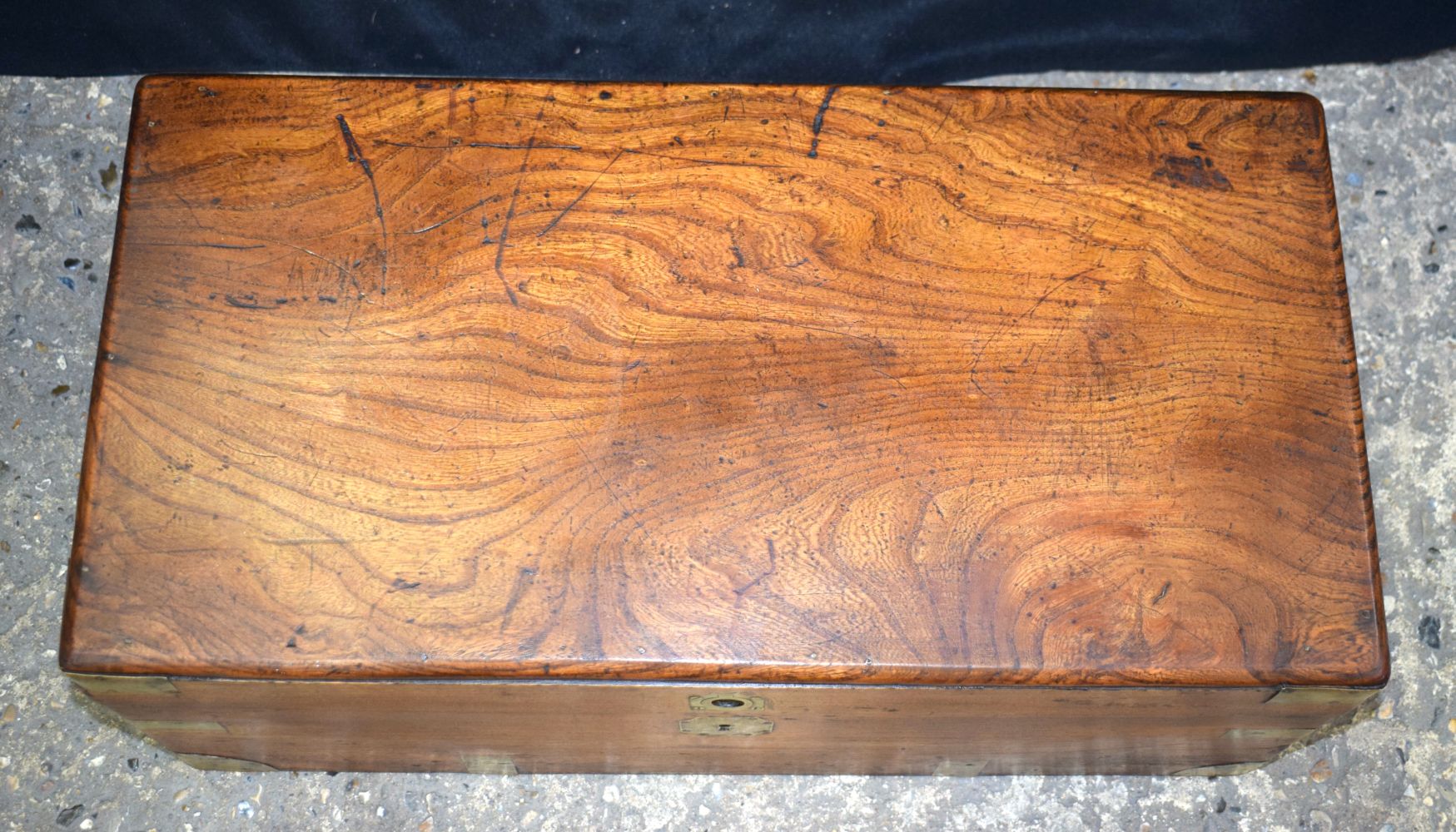 An antique Camphor wood Campaign chest 28 x 60 x 31 cm. - Image 7 of 10